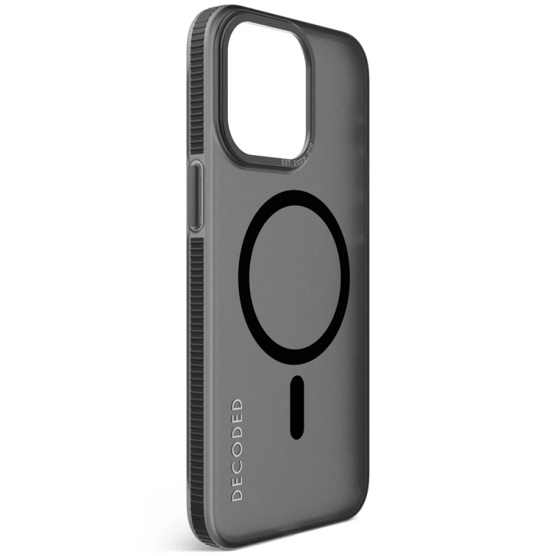 Dėklas Decoded Transparent Grip su MagSafe, skirtas iPhone 15 Pro Max, permatomas, pilko ir juodo atspalvio