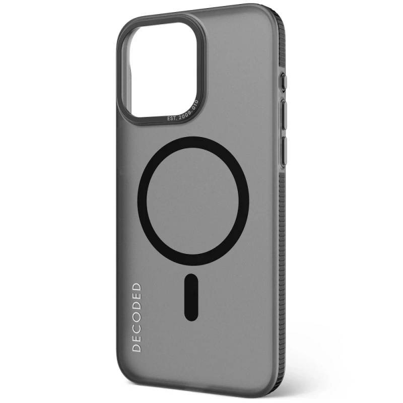 Dėklas Decoded Transparent Grip su MagSafe, skirtas iPhone 15 Pro Max, permatomas, pilko ir juodo atspalvio