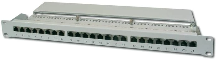 Digitus Patch skydelis, 19 colių, 24 prievadai, cat.5e, S / FTP, 1U, kabelio atrama, pilka (pilna)