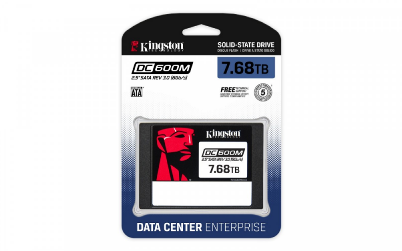 KINGSTON 7,68 TB DC600M 2,5 colio SATA3 mišraus naudojimo duomenų centro SSD, skirtas įmonių serveriams ir NAS (palaikomas „VMWare“)