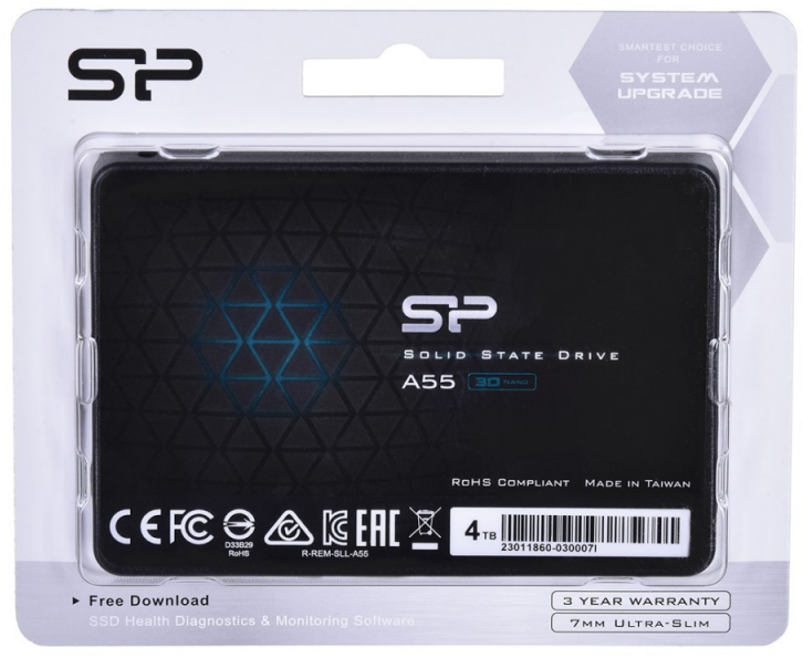 Kietasis diskas SILICON POWER 4TB A55 SATA III 6Gb/s VIDINIS KIETOJI DISKAS | Silicio galia | Tūzas | A55 | 4000 GB | SSD formos koeficientas 2,5" | Kietojo kūno disko sąsaja SATA III | Skaitymo greitis 500 MB/s | Rašymo greitis 450 MB/s