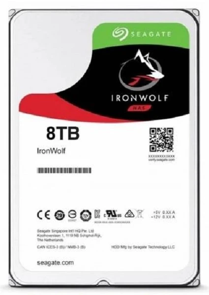 „SEAGATE NAS HDD 8TB IronWolf 7200rpm 6Gb/s SATA 256MB cache 8,9cm 3,5inch 24x7“ skirtas NAS ir RAID Rackmount sistemoms, juodos spalvos