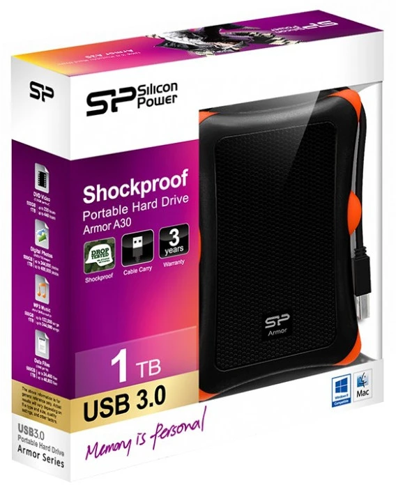 Išorinis kietasis diskas Silicon Power Armor A30 1TB 2.5 ", USB 3.1, Juodas