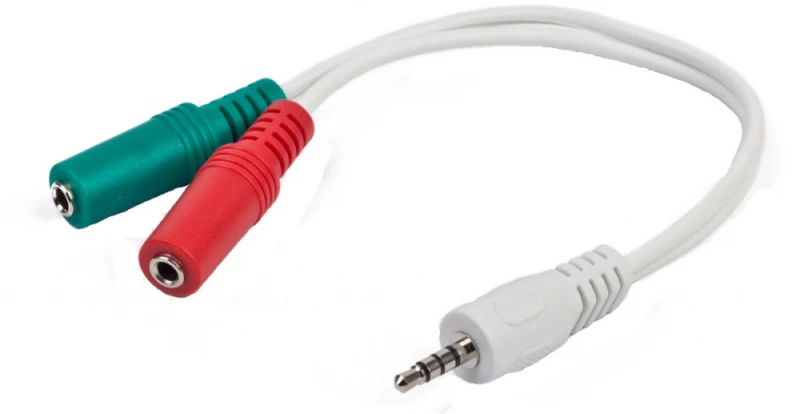 GEMBIRD CCA-417W Gembird adapteris stereo mini lizdas (M) 4 kontaktų -> 2 mini lizdai (F), 20 cm, baltas