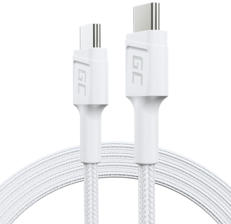 Green Cell Žalias Cell Kabelis Baltas USB-C Type C 30cm Žalias Cell PowerStream su greito įkrovimo Maitinimo tiekimas 60W, Ultra Charge, Quick Charge 3.0