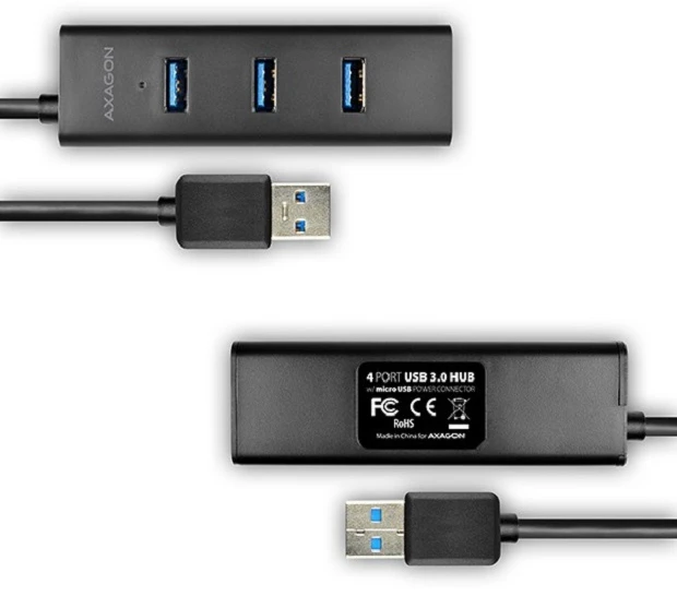 AXAGON HUE-S2BL 4x USB3.0 įkrovimo šakotuvas 1,2 m laidas, MicroUSB įkrovimas