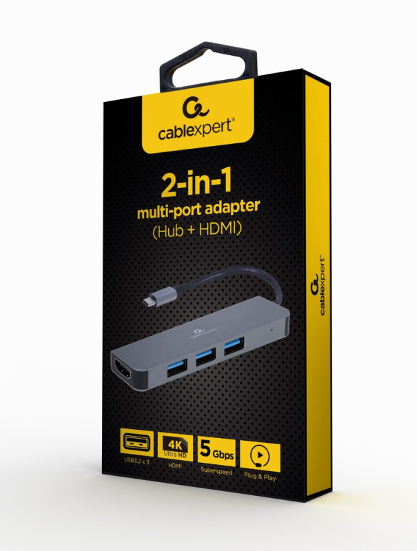 Gembird Cablexpert | USB tipo C 2 viename kelių prievadų adapteris (Hub + HDMI) | A-CM-COMBO2-01 | C tipo USB