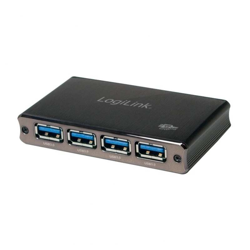 LogiLink Aliuminio HUB USB3.0 4 prievadų, juodas, Su maitinimo šaltiniu