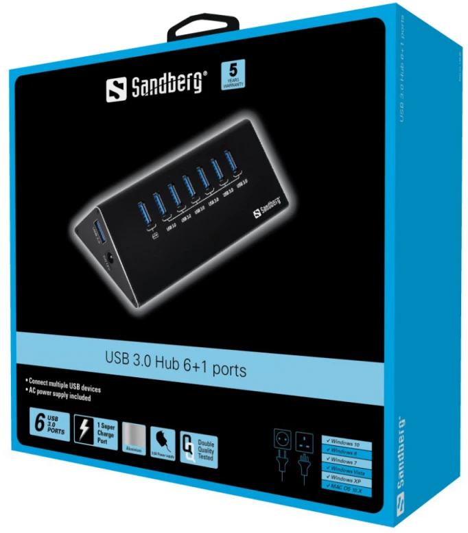 Sandberg USB 3.0 Hub 6+1 prievadai