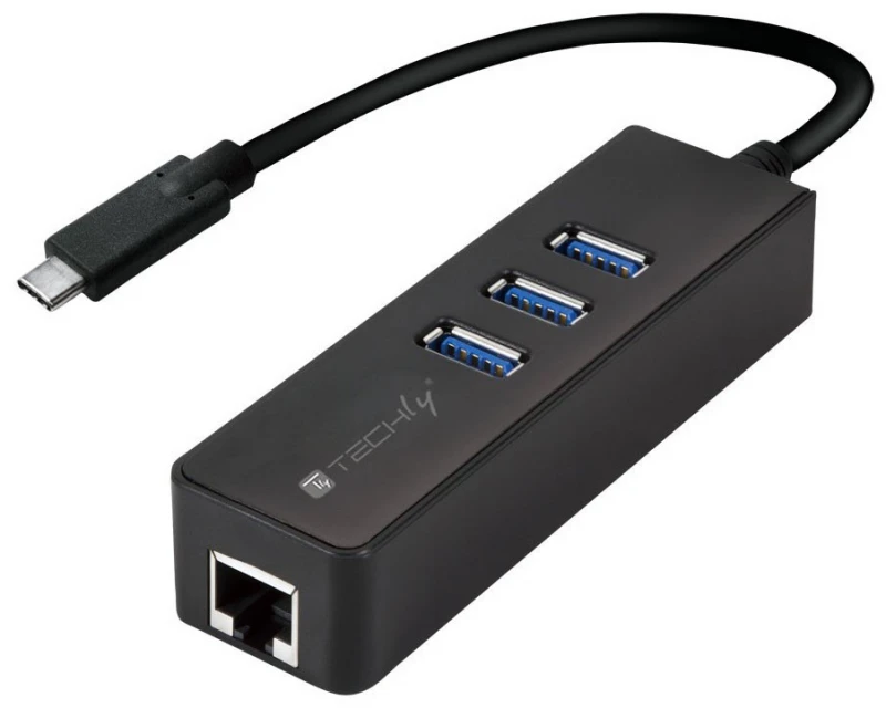 TECHLY 105810 Techly USB-C 3.1 į Gigabit Ethernet RJ45 tinklo adapteris su 3 prievadų USB 3.0 šakotuvu