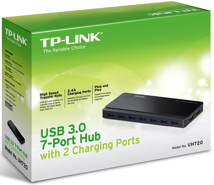 TP-LINK 7 jungtys USB 3.0 Hub su 2 maitinimo įkrovikliais jungtys 2.4A Max Desktop ir 12V/4A maitinimo adapteris