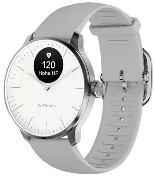 Išmanusis laikrodis Withings Scanwatch Light, 37 mm, Sidabro spalvos korpusas su pilkos spalvos dirželiu
