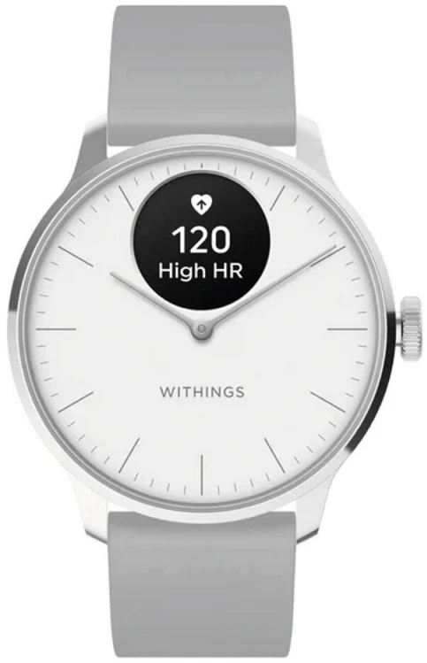 Išmanusis laikrodis Withings Scanwatch Light, 37 mm, Sidabro spalvos korpusas su pilkos spalvos dirželiu