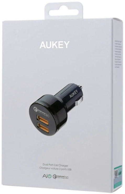 Aukey automobilinis įkroviklis 1.2 prievado (USB A tipo) su greito įkrovimo funkcija 3.0 CC-T8 Juodas