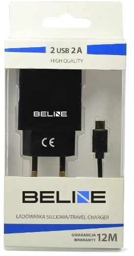 Beline Laidinis įkroviklis 2xUSB + USB-C 2A juodos spalvos