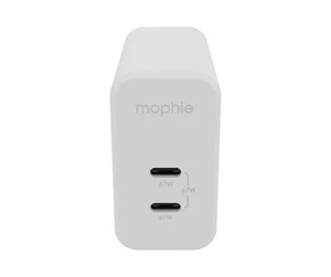 mophie sieninis adapteris USB-C PD DUAL 67W GAN EU (2xUSBC) Baltas