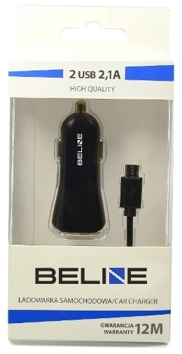 Beline automobilinis įkroviklis 2xUSB + microUSB 2,1A juodos spalvos
