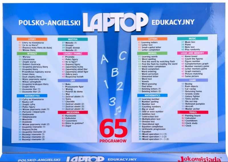 Jokomisiada Švietimo nešiojamojo kompiuterio lenkų-anglų 65 funkcijos