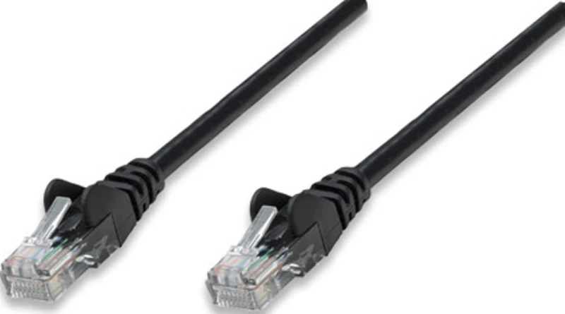 Intracom INTELLINET tinklo kabelis Cat5e U/UTP 1,0m 3ft. Juodas RJ-45 Vyriški / RJ-45 Vyriški Paauksuoti kontaktai Polibag