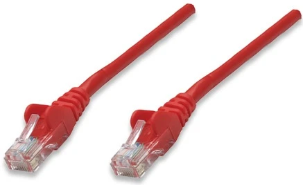 Intracom INTELLINET tinklo kabelis Cat5e U/UTP 1,0m 3ft. Raudona RJ-45 Vyriški / RJ-45 Vyriški Paauksuoti kontaktai.