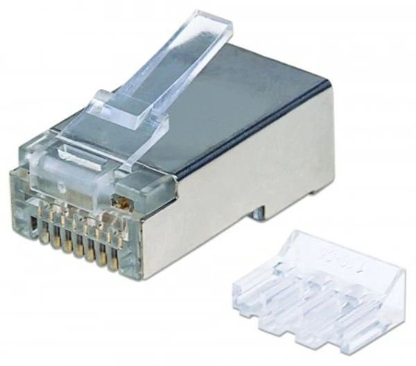 Intracom INTELLINET Cat6a RJ45 Moduliniai kištukai STP 3 šakų tvirtai ir suvytinei vielai 70 kištukų skaidriame stiklainyje