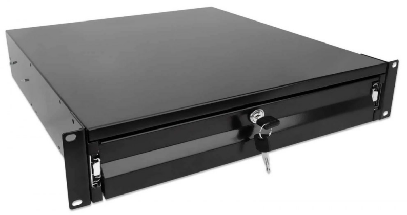 Intellinet 715829 2U stalčius 19" stelažų spintelėms, Rakinama, 466mm, Juoda