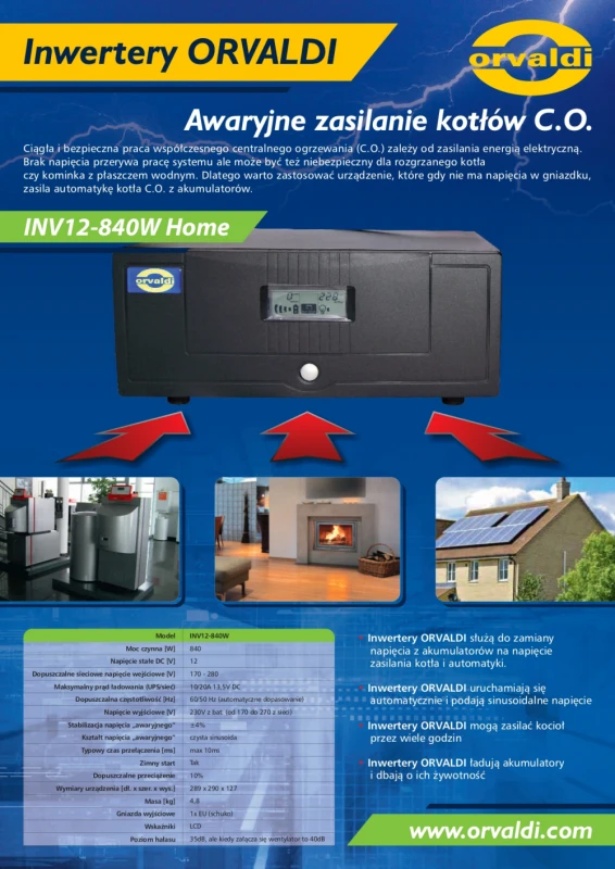 INVERTER ORVALDI INV12-840W Home (UPS) Maitinimo šaltinis UPS