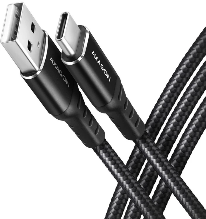 Axagon Data and charging USB 2.0 kabelio ilgis 1.5 m. 3A. Juodas braided.
