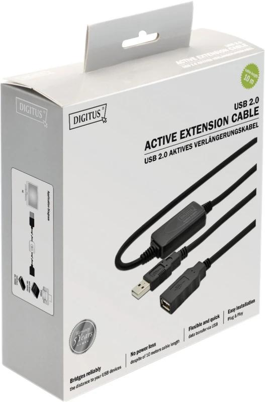 Assmann Electronic DIGITUS USB 2.0 kartotuvo kabelis 10m USB A vyriškas / A moteriškas