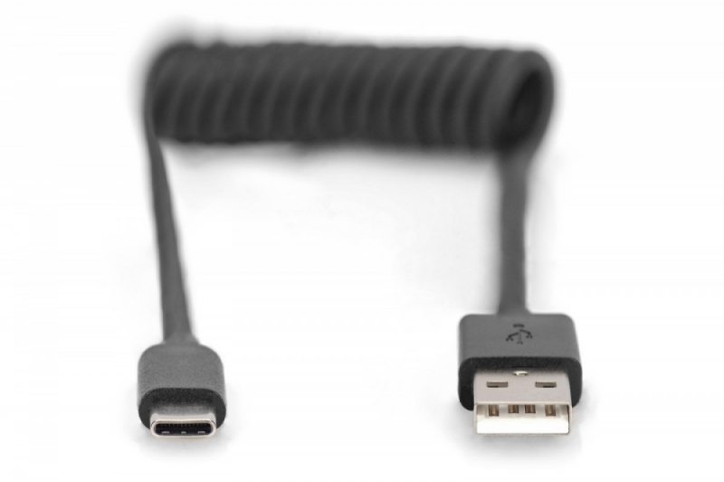 Digitus Skaitmenas | USB 2.0 tipo A į USB C spiralinis kabelis | AK-300430-006-S | USB-A į USB-C USB 2.0 Type A, kištukas | USB C, kištukas