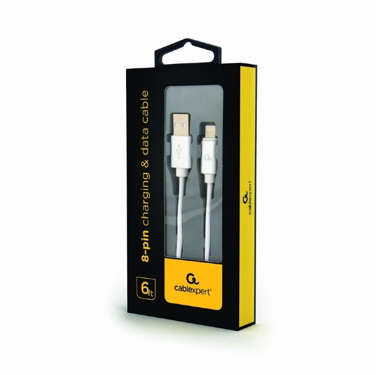 GEMBIRD CCB-mUSB2B-AMLM-6-S Gembird USB–8 kontaktų kabelis, medvilninis pintas, metalinės jungtys, 1,8 m, sidabrinis