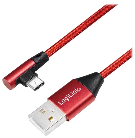 LOGILINK CU0146 LOGILINK – USB 2.0 kabelis USB-A kištukas iki USB-C (90 kampu) kištukas, raudonas, 1 m