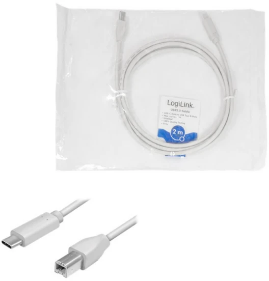 LOGILINK CU0161 – USB 2.0 jungties kabelis USB-C kištukinis į USB-B kištukas 2 m