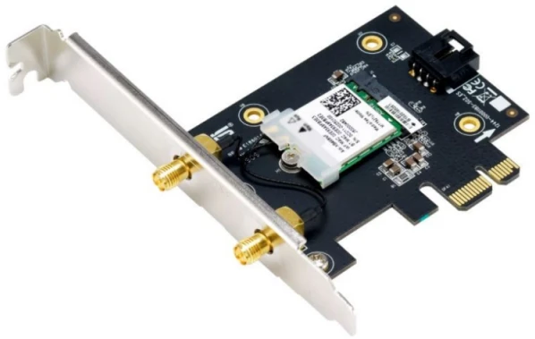 Asus PCE-AX1800 Bevielio ryšio adapteris, Dviejų juostų PCI-E WiFi 6 (802.11ax). Palaiko Bluetooth 5.2, WPA3 tinklo apsaugą, OFDMA ir MU-MIMO