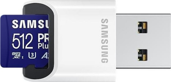 Atminties kortelė SAMSUNG PRO Plus Micro SD 512GB Iki 180MB/s Skaitymas ir 130MB/s Rašymo greitis su 10 klasės 4K UHD įsk. Kortelių skaitytuvas 2023