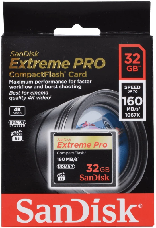 Atminties kortelė SanDisk Extreme Pro CF 160MB/s 32GB VPG 65, UDMA 7; EAN: 619659102432