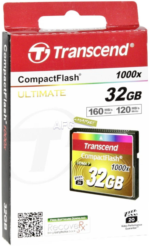 Atminties kortelė TRANSCEND 32GB CompactFlash kortelė 1000x iki rašymo greitis 160MB/s ir rašymo greitis iki 120MB/s Ultra DMA UDMA perdavimo režimas 7
