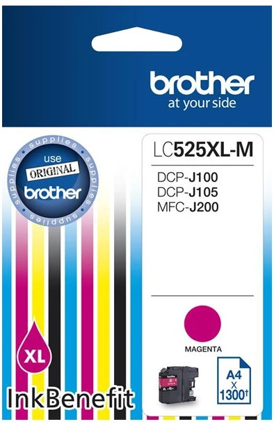 Brother LC-525XLM kasetė rašaliniams spausdintuvams, tinka DCP-J100/J105, MFC-J200, Magenta 1300 psl