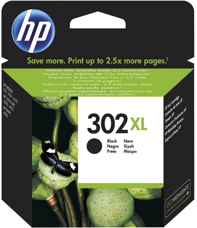 Hewlett Packard (HP) HP 302XL High Yield Juodas rašalo kasetė, 480 puslapių, skirta HP Officejet 3830,3834,4650, Deskjet 2130,3630,1010, Envy 4520