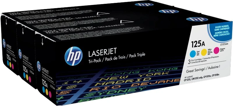 Hewlett Packard (HP) HP 125A, skirtas Color LaserJet CP1210/CP1510/CM1312 serijai C,Y,M (kiekvienas 1 400 puslapių)