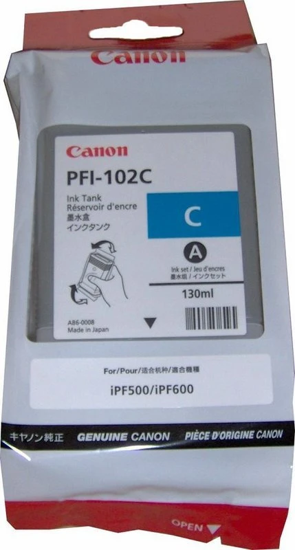 Rašalas Canon PFI102C cyan dye | 130ml |LP17/ LP24/ iPF500/ iPF6X0/iPF7X0