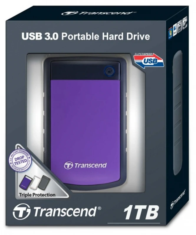 Išorinis kietasis diskas Transcend 25H3P 2.5'' 1TB USB3, Triguba smūgių slopinimo sistema