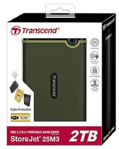 TRANSCEND StoreJet 25M3 2TB išorinis kietasis diskas, atsparus smūgiams