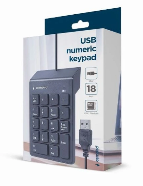 Klaviatūra GEMBIRD KPD-U-03 USB numeric keypad juodas slim 18 keys