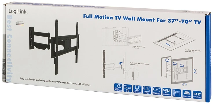 Logilink BP0019 TV Sieninis laikiklis, 37"-70", pakreipimas +10°-20°,pasukamas +-90°, 473mm | Prisijungti | Sieninis laikiklis | BP0019 | 37-70 " | Maksimalus svoris (keliamoji galia) 50 kg | Juodas