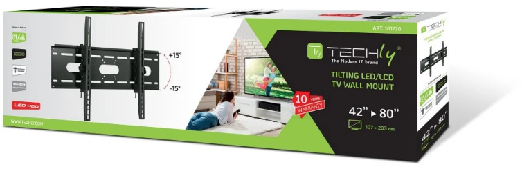 TECHLY pakreipiamas sieninis laikiklis televizoriui LED LCD 42-80colių Juodas