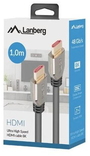 LANBERG HDMI M/M v2.1 cable 1m 8K 60Hz juodas