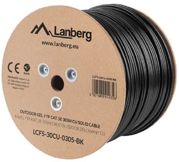 LANBERG LCF5-30CU-0305-BK Lanberg FTP kietas lauko gelis. kabelis, CU, cat.5e, 305m, pilkas