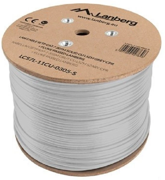 LANBERG LAN kabelis SFTP kat.7 305m solid CU LSZH pilkas CPR fluke praėjo