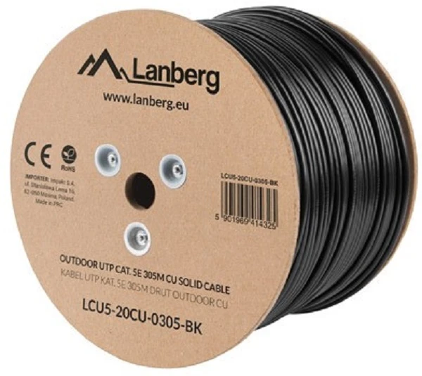 LANBERG LCU5-21CU-0305-BK UTP vijos kabelis CU OUTDOOR kat. 5e 305m Judas